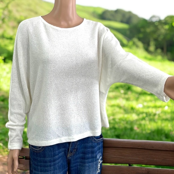 H&M White Relaxed-Fit Boat Neck Sweater Top with Long Dolman Sleeves - Picture 13 of 16